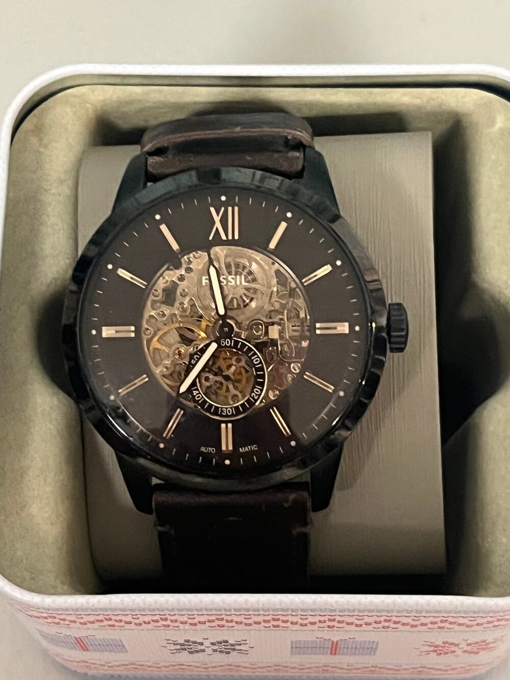 Fossil Men's Townsman Automatic Skeleton Dial Black Steel Watch ME3155